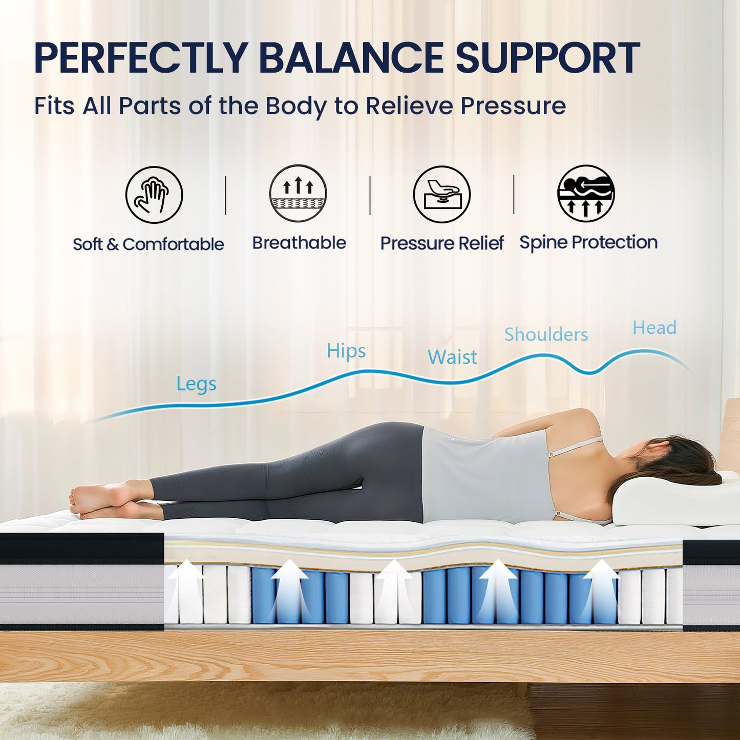 Queen Mattress, 10 Inch Hybrid Mattress in a Box, Memory Foam Pocket Springs Mattress with Motion Isolation and Pressure Relieving, Edge Support, CertiPUR-US