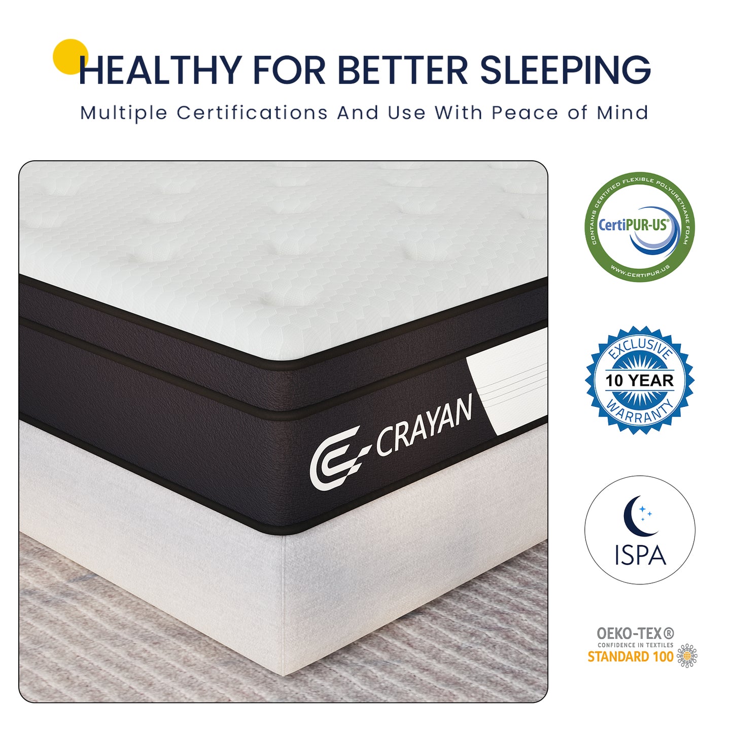 Crayan Queen Mattress, 10 Inch Hybrid Mattress in a Box, Memory Foam Pocket Springs Mattress with Motion Isolation and Pressure Relieving, Edge Support, CertiPUR-US