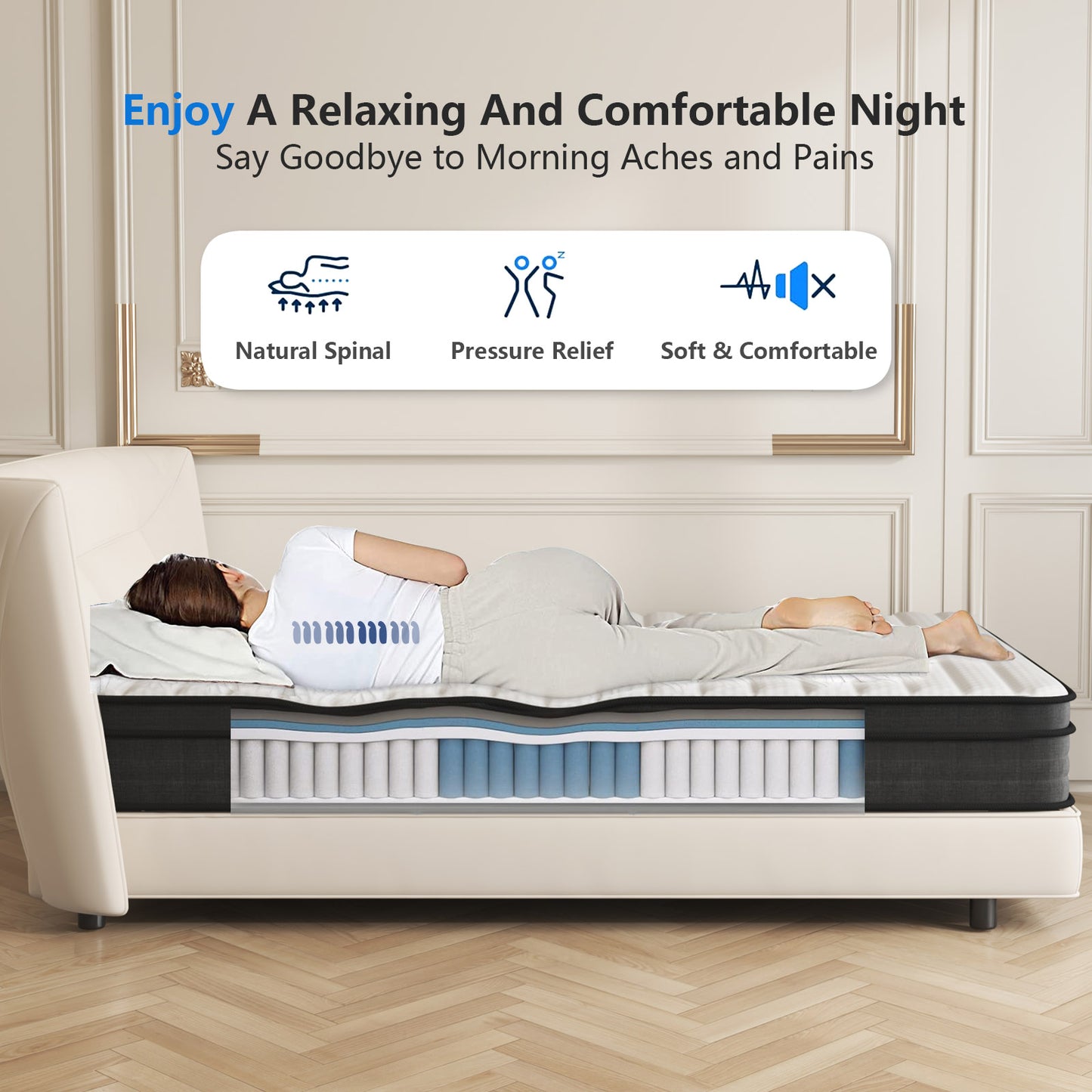 Queen Mattress, 10 Inch Memory Foam Hybrid Mattress in a Box, Individual Pocket Spring Mattress for Pressure Relief, Motion Isolation, Silent Sleep, Breathable, CertiPUR-US