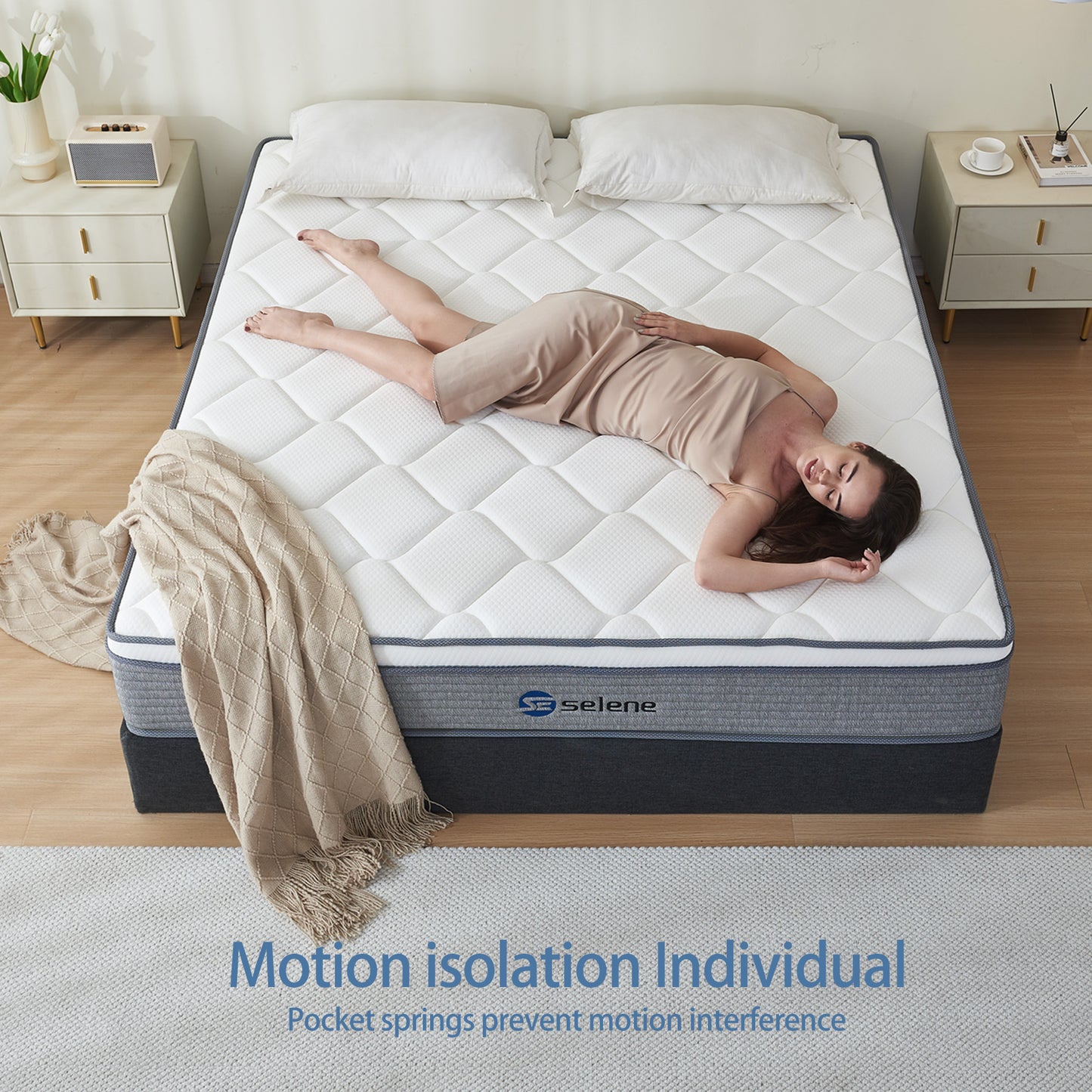 Selene Queen Mattress, 10 Inch Memory Foam Mattress Queen Size, Pocket Spring Mattress in a Box for Motion Isolation, Edge Support, Pressure Relief, CertiPUR-US