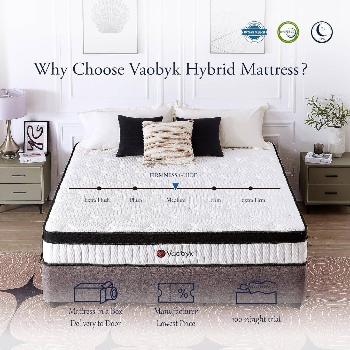 Vaobyk Queen Mattress, 12 inch Hybrid Queen Mattress in a Box, Memory Foam Mattress with Pocket Springs, Pressure Relief & Motion Isolation, CertiPUR-US Certified, Medium Firm