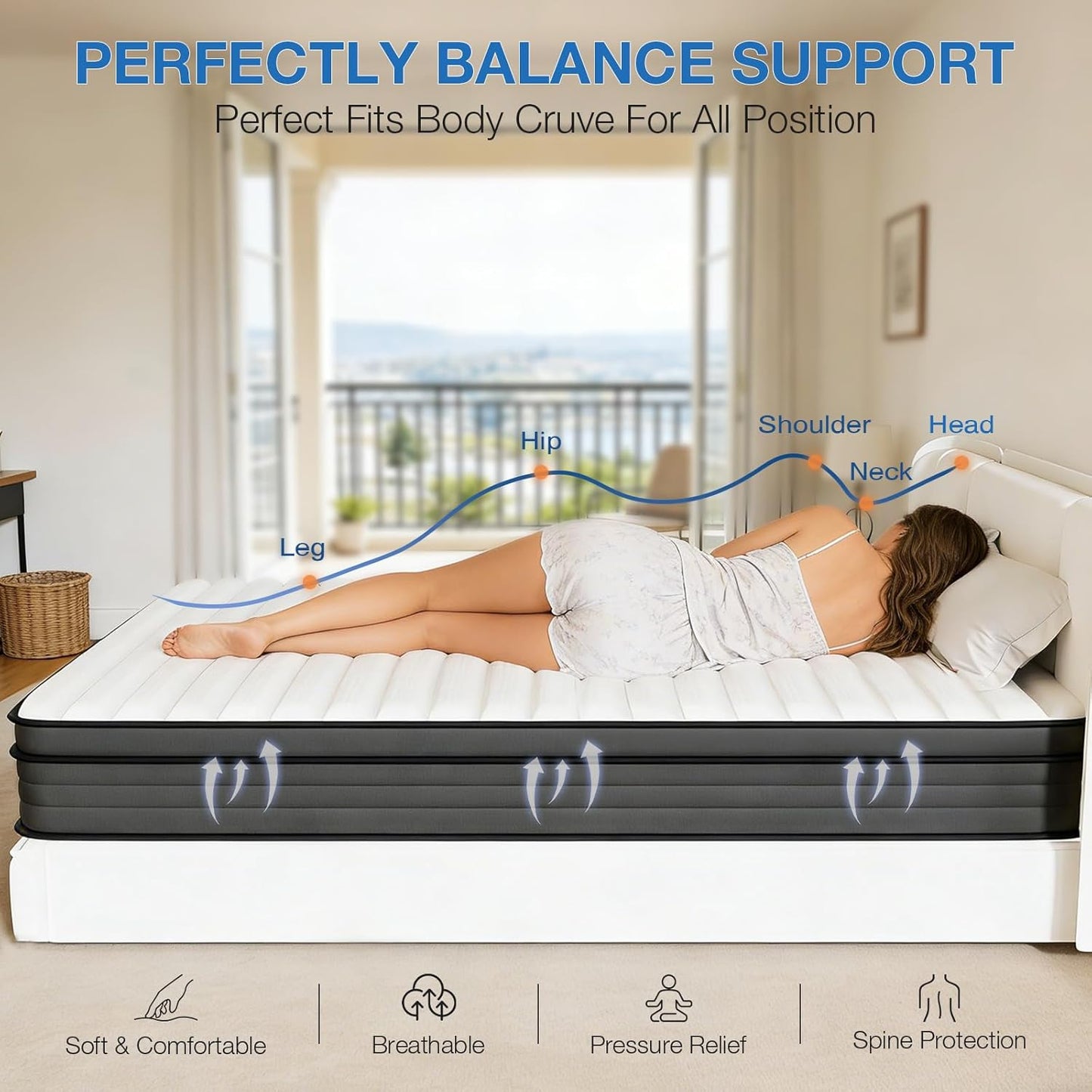 Vaobyk Full Size Mattress, 12 inch Hybrid Full Mattress in a Box, Memory Foam Mattress with Pocket Springs, Pressure Relief & Motion Isolation, CertiPUR-US Certified, Medium Firm