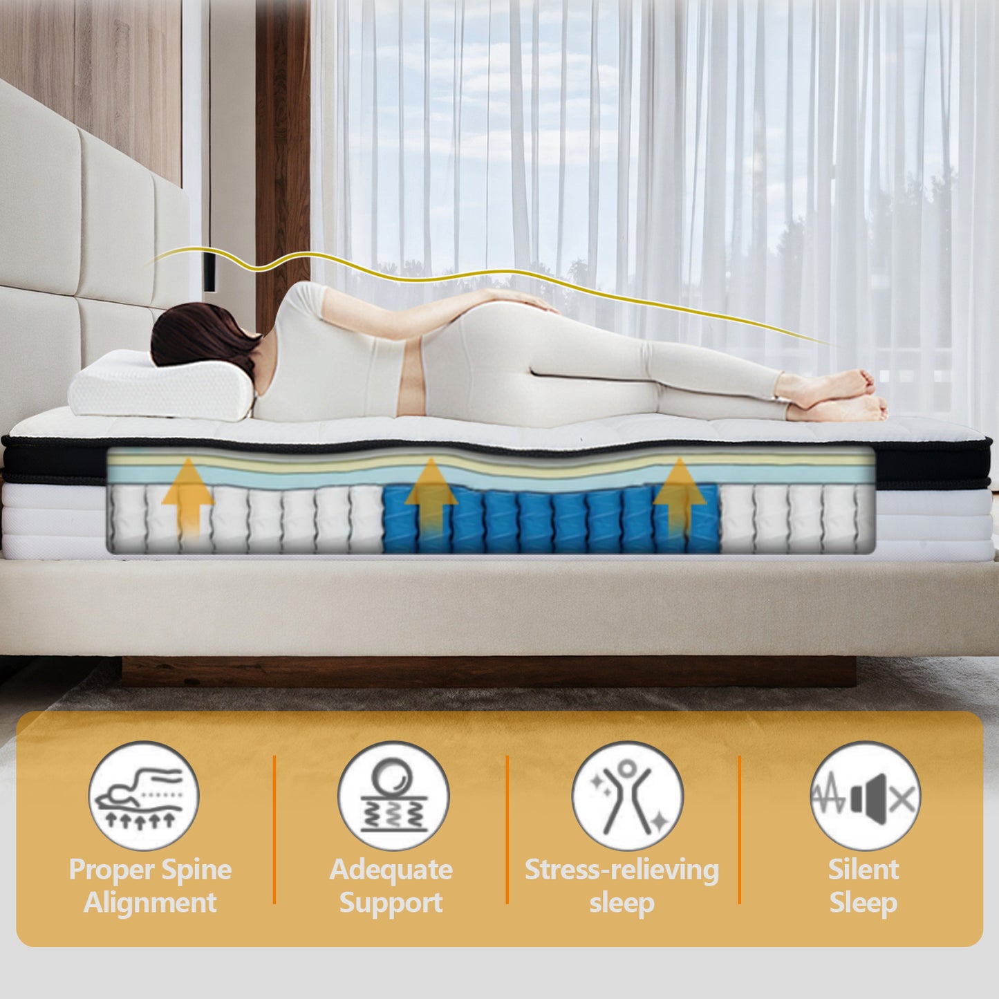 10 Inch Queen Mattress , Hybrid Memory Foam Mattress in a Box with Pocket Spring for Pressure Relief & Comfort Sleep, CertiPUR-US, 100 Nights Trial